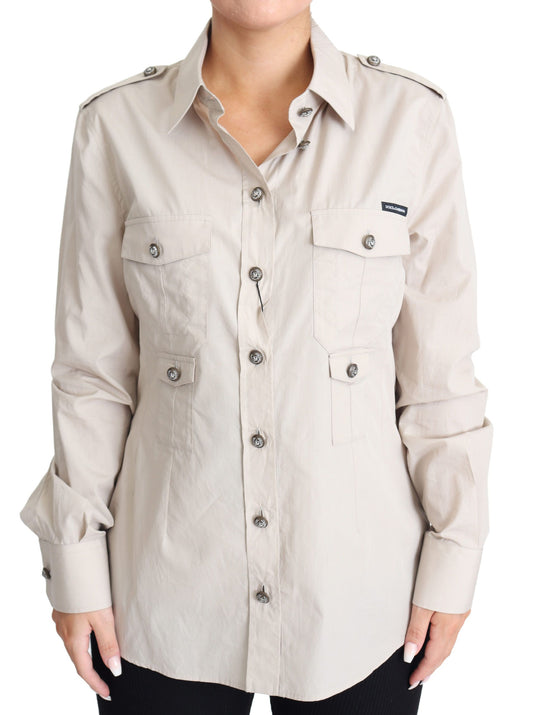 Camisa safari elegante de algodón beige