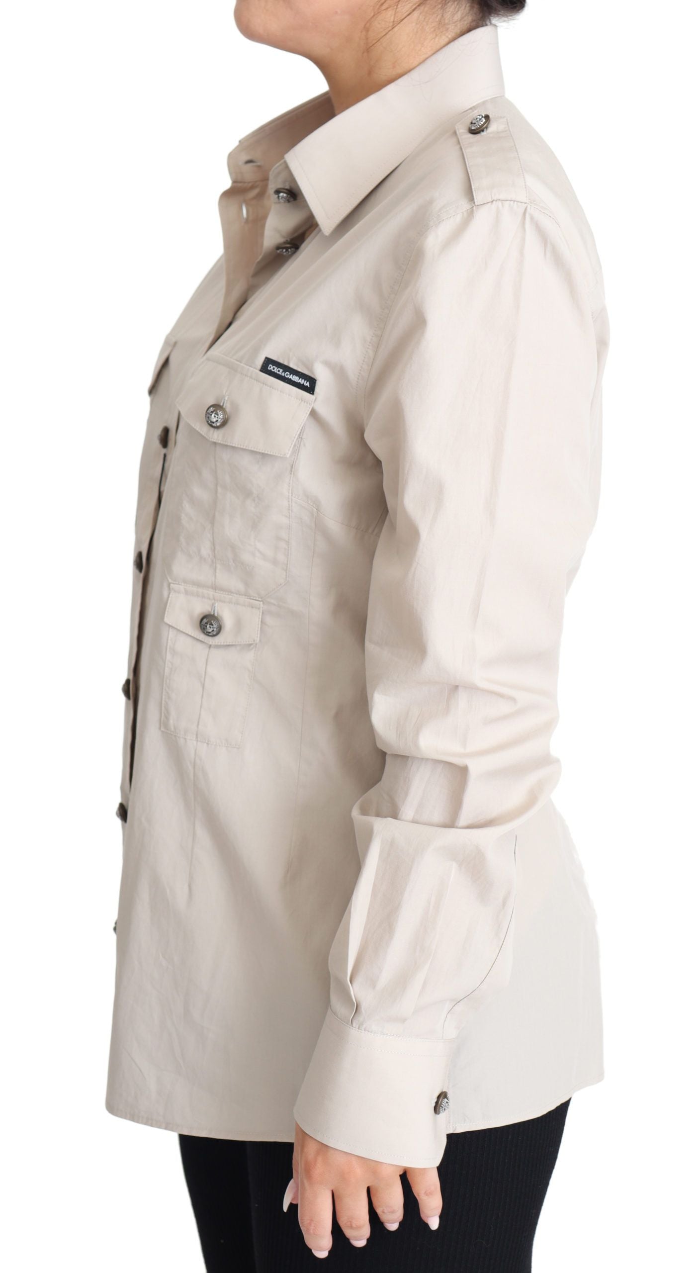 Camisa safari elegante de algodón beige
