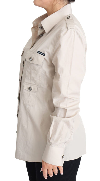 Camisa safari elegante de algodón beige