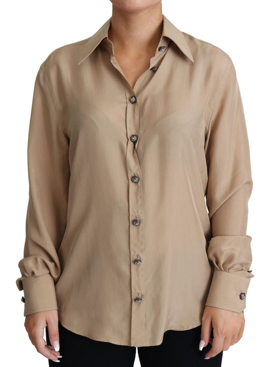 Camisa elegante de seda beige