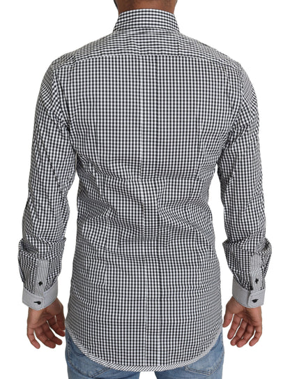 Camisa informal elegante a cuadros dorados en blanco y negro