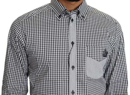 Camisa informal elegante a cuadros dorados en blanco y negro