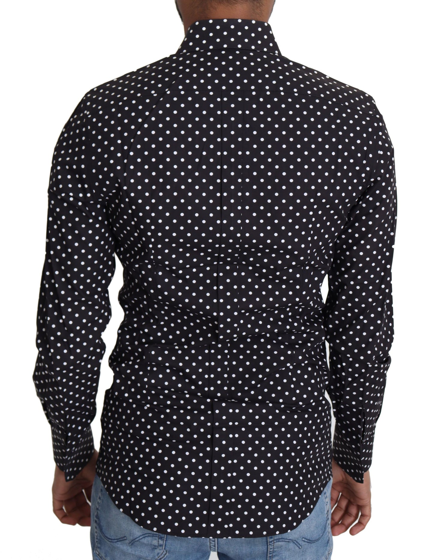 Camisa elegante de manga larga con lunares para hombre