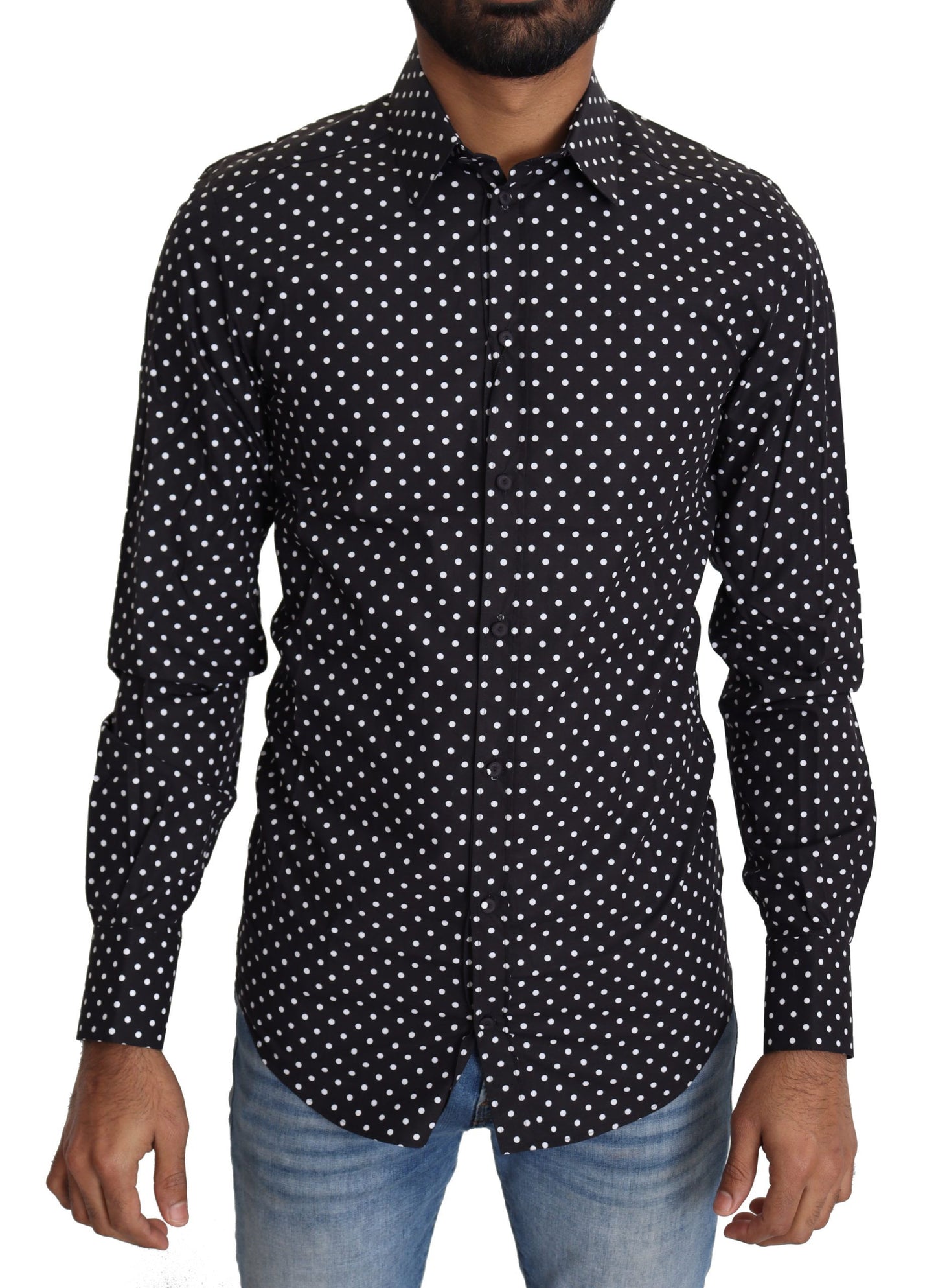Camisa elegante de manga larga con lunares para hombre