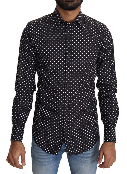 Camisa elegante de manga larga con lunares para hombre