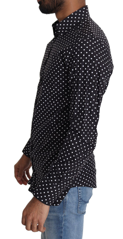 Camisa elegante de manga larga con lunares para hombre