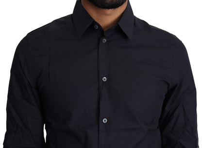Camisa de vestir azul marino de corte entallado de la serie Gold