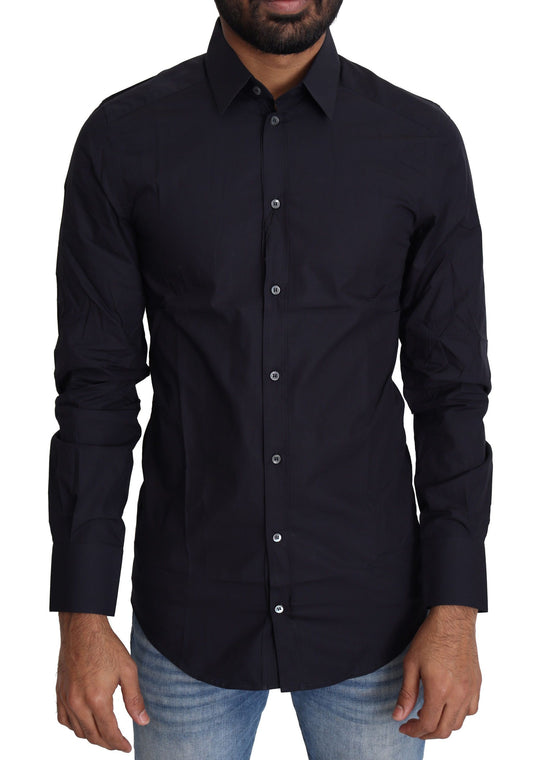 Camisa de vestir azul marino de corte entallado de la serie Gold