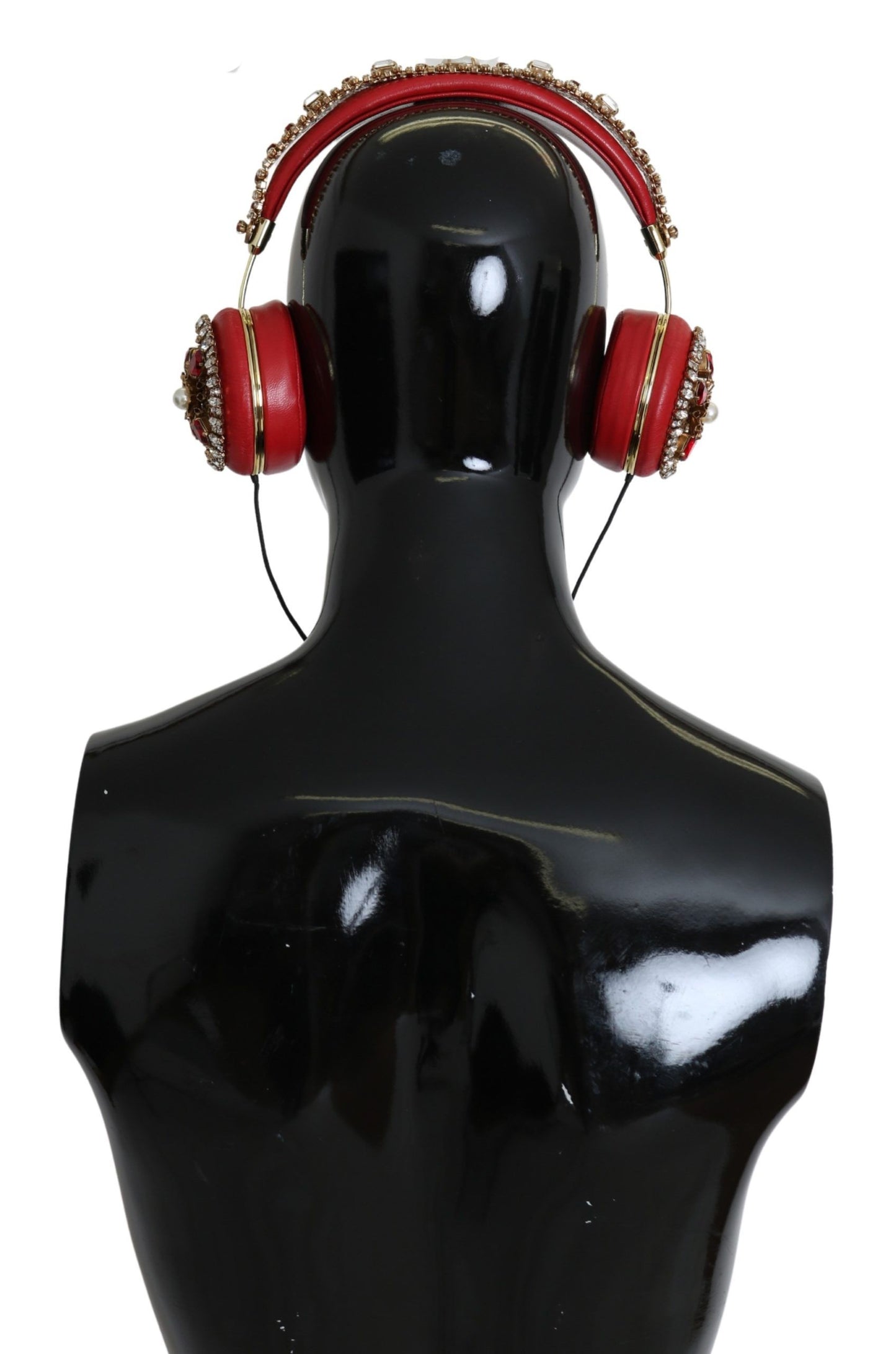 Exquisitos auriculares de cuero con cristales rojos