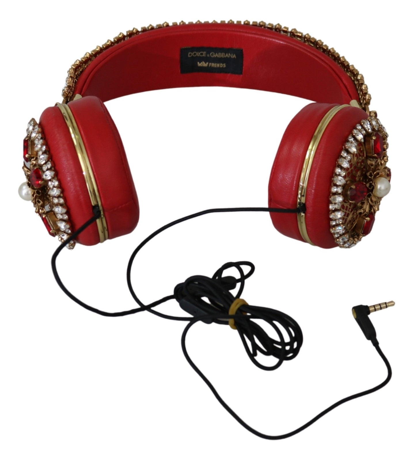 Exquisitos auriculares de cuero con cristales rojos