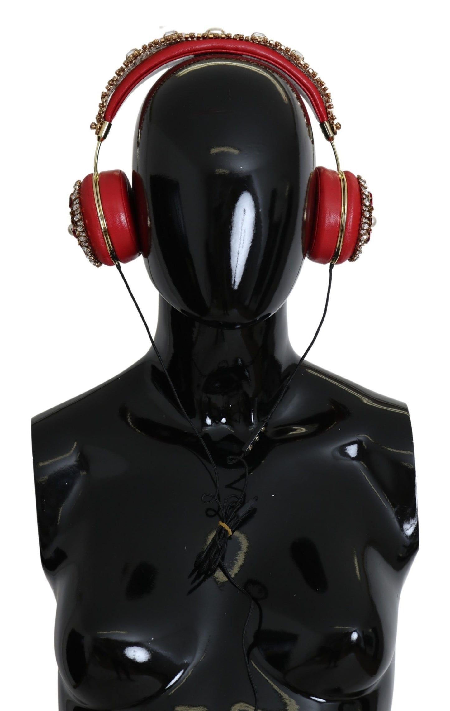 Exquisitos auriculares de cuero con cristales rojos