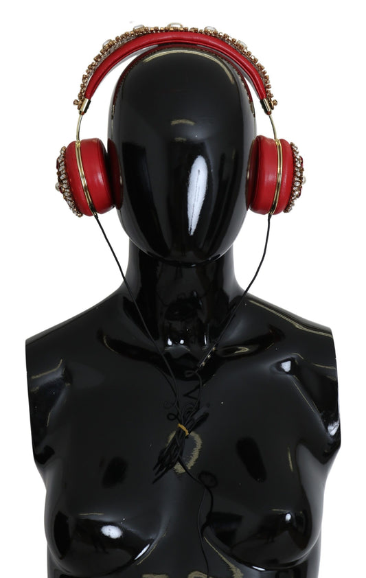 Exquisitos auriculares de cuero con cristales rojos