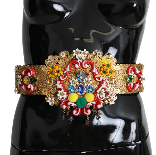 Cinturón con adornos florales de cristal dorado