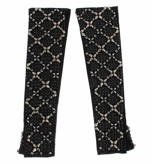 Elegantes guantes de cuero con cuentas de cristal