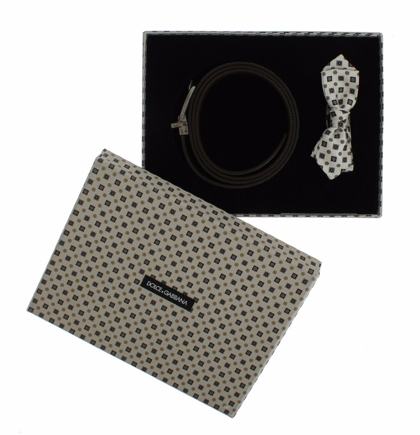 Elegante conjunto de corbata de seda barroca y cinturón de cuero