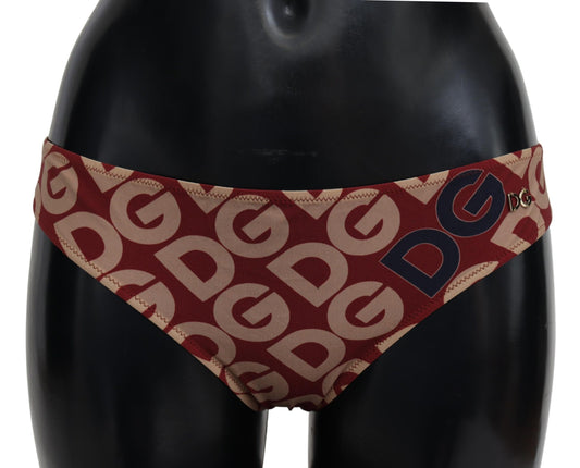 Braguita de bikini con estampado de logotipo en beige y granate elegante