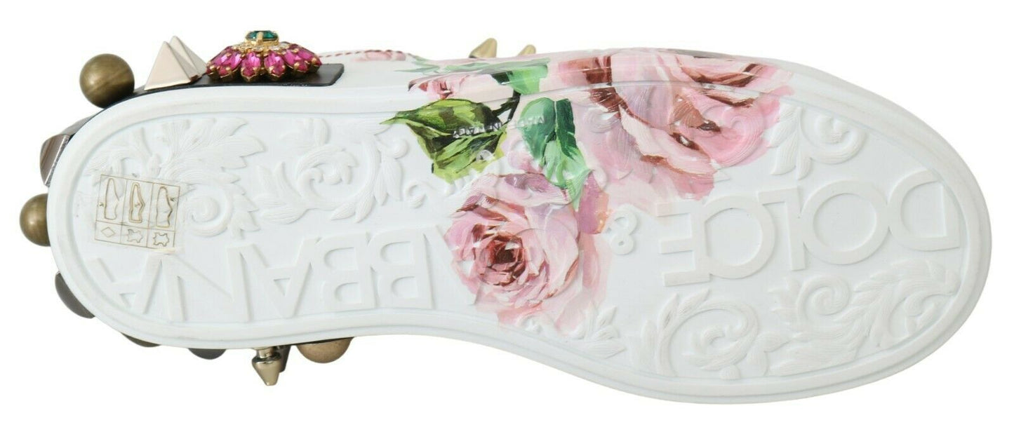 Zapatillas de piel con adornos florales de cristal