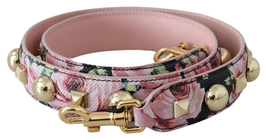 Correa de cuero con tachuelas doradas y florales en rosa