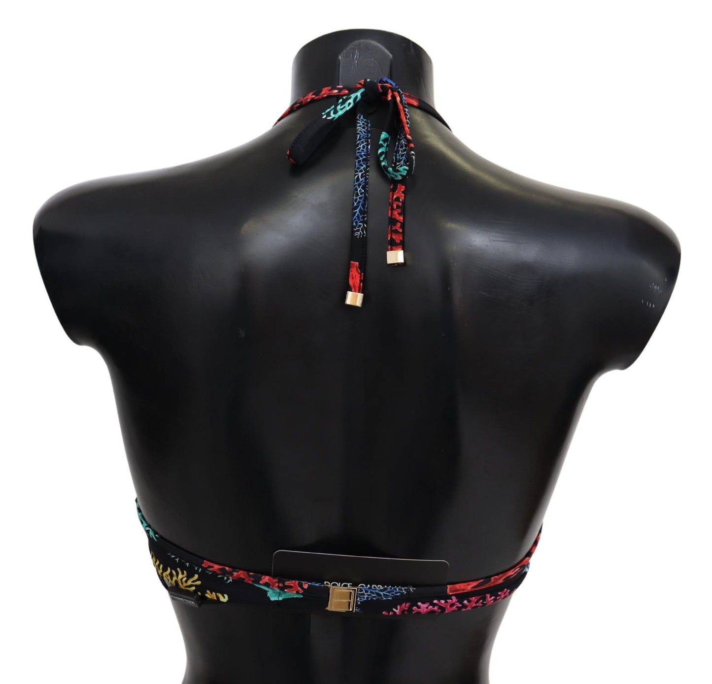 Top de bikini elegante con estampado de coral negro