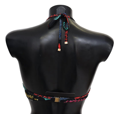 Top de bikini elegante con estampado de coral negro