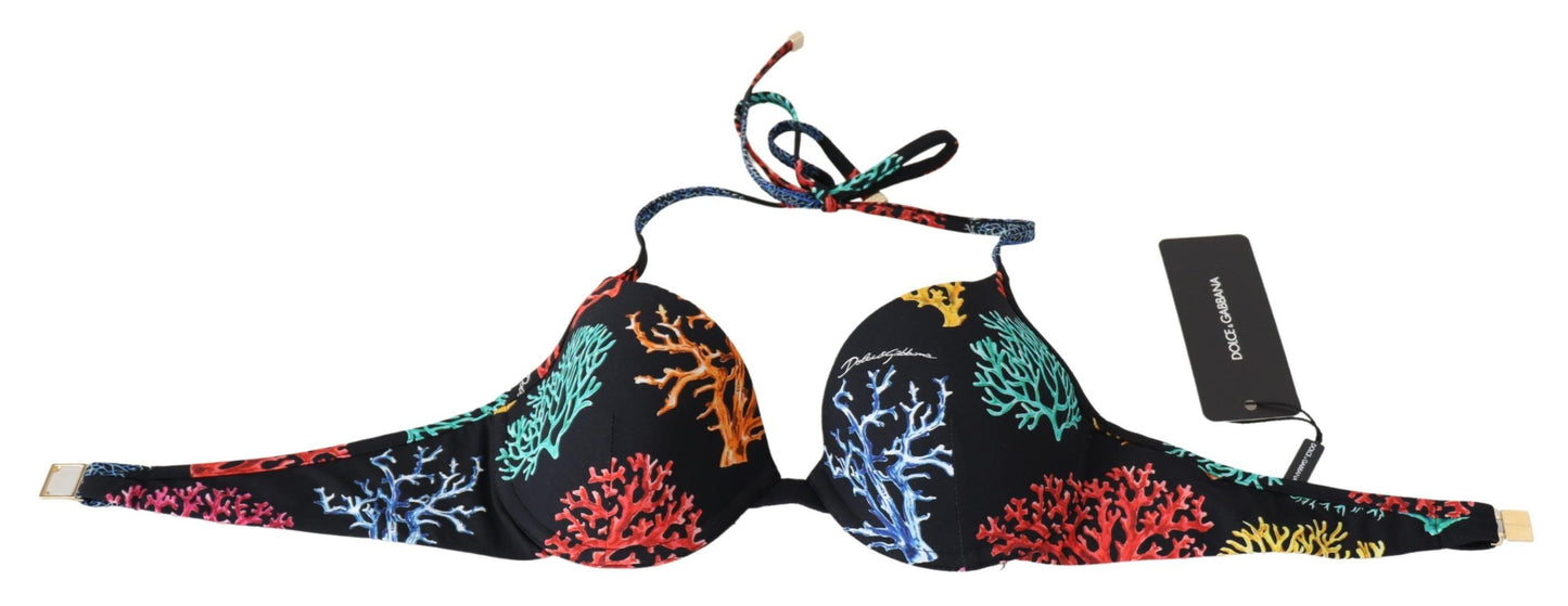 Top de bikini elegante con estampado de coral negro