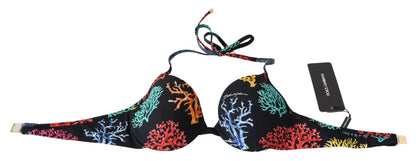 Top de bikini elegante con estampado de coral negro