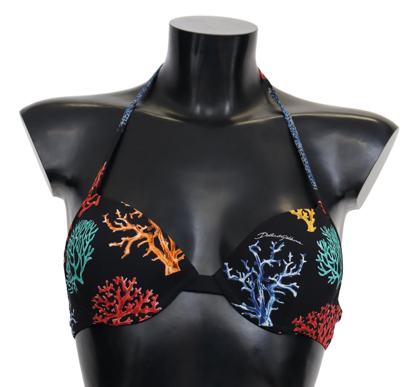 Top de bikini elegante con estampado de coral negro