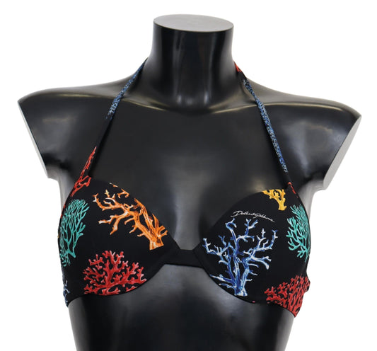 Top de bikini elegante con estampado de coral negro