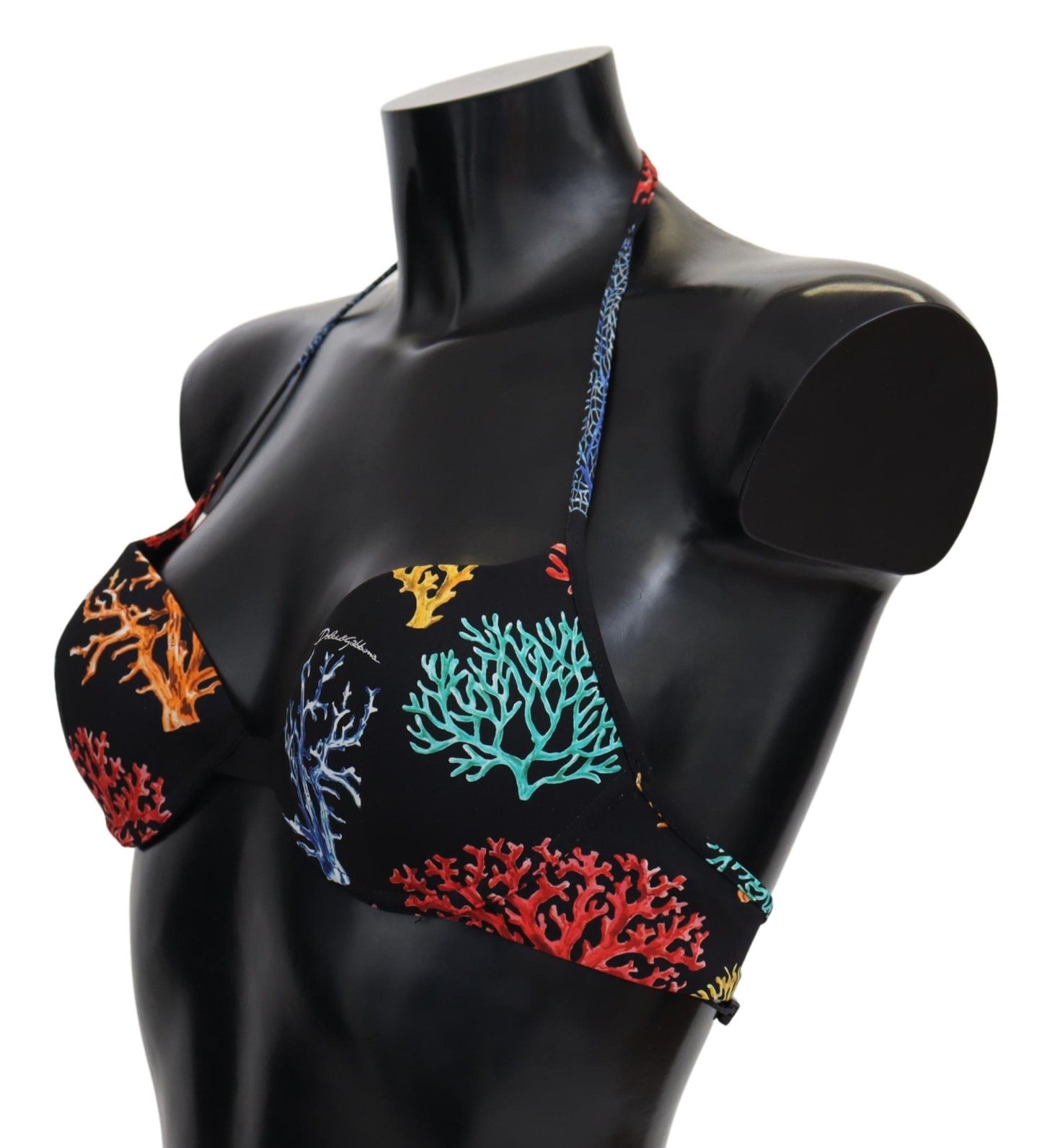 Top de bikini elegante con estampado de coral negro