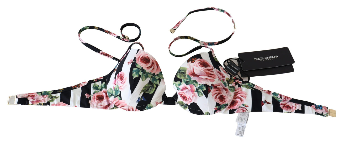 Top de bikini con estampado de rosas chic para días de playa elegantes