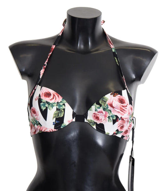 Top de bikini con estampado de rosas chic para días de playa elegantes