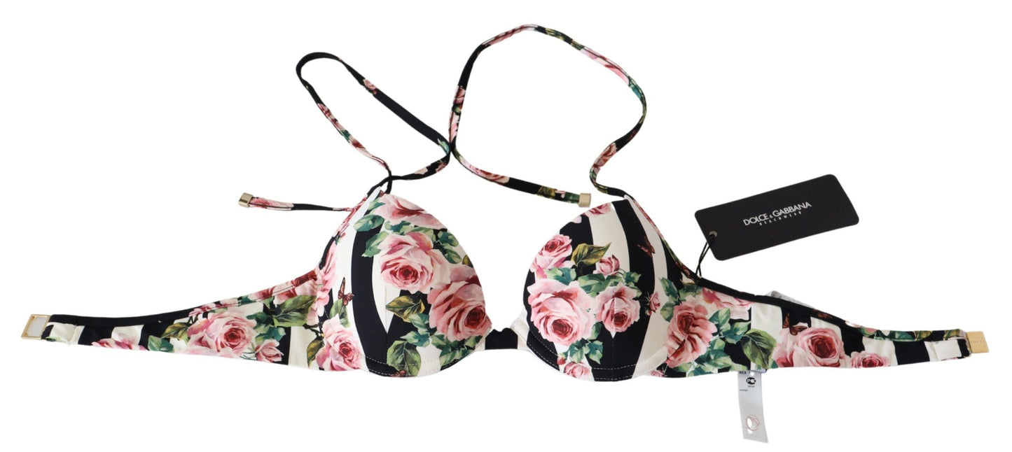 Elegante top de bikini con estampado de rosas