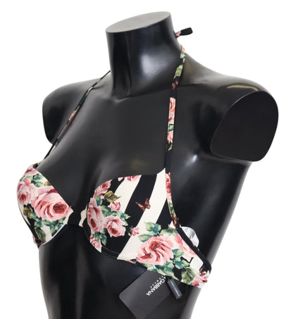 Elegante top de bikini con estampado de rosas