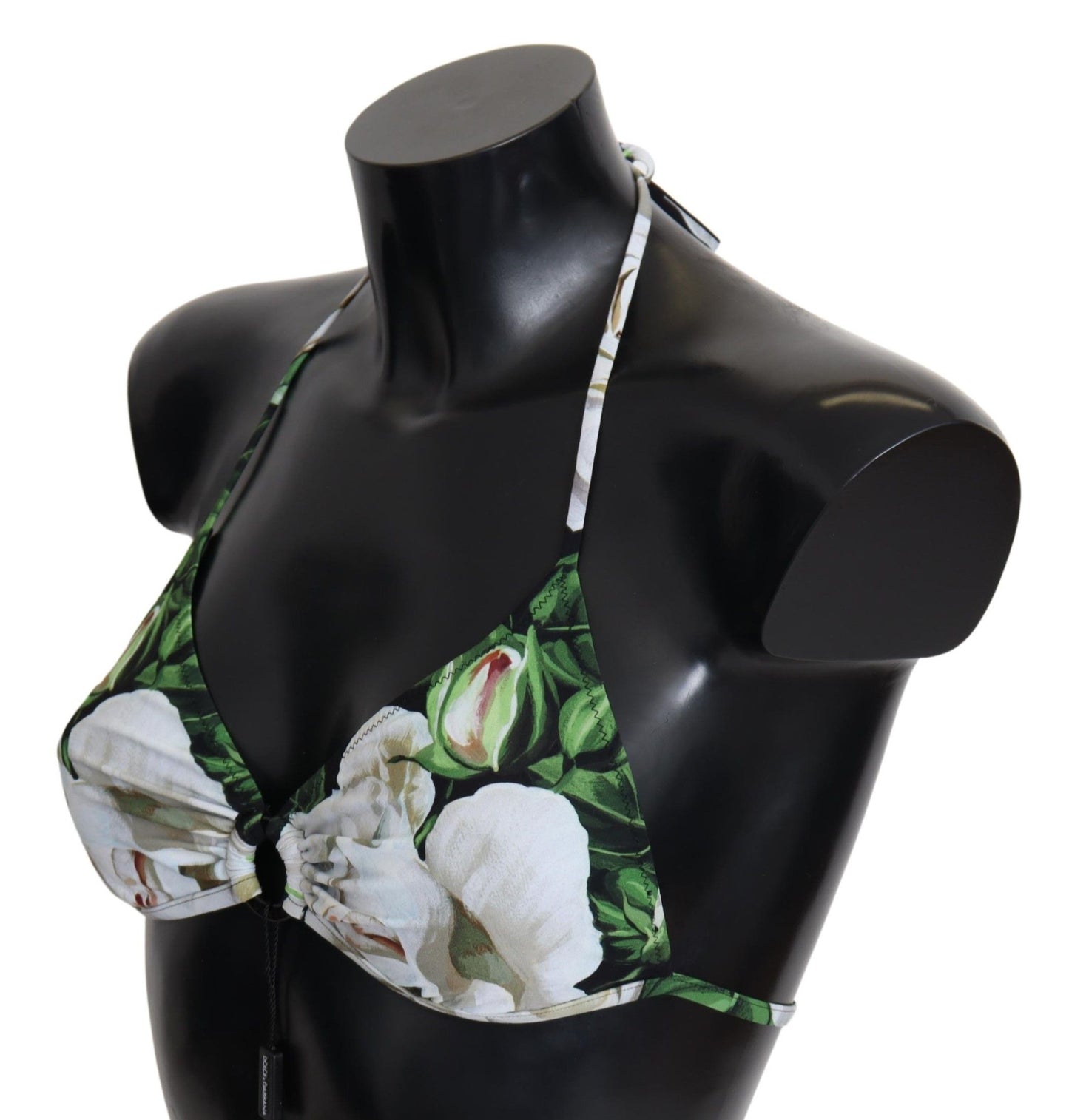 Top de bikini con estampado floral y cierre de logotipo