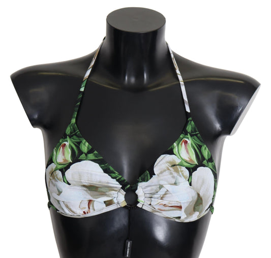Top de bikini con estampado floral y cierre de logotipo