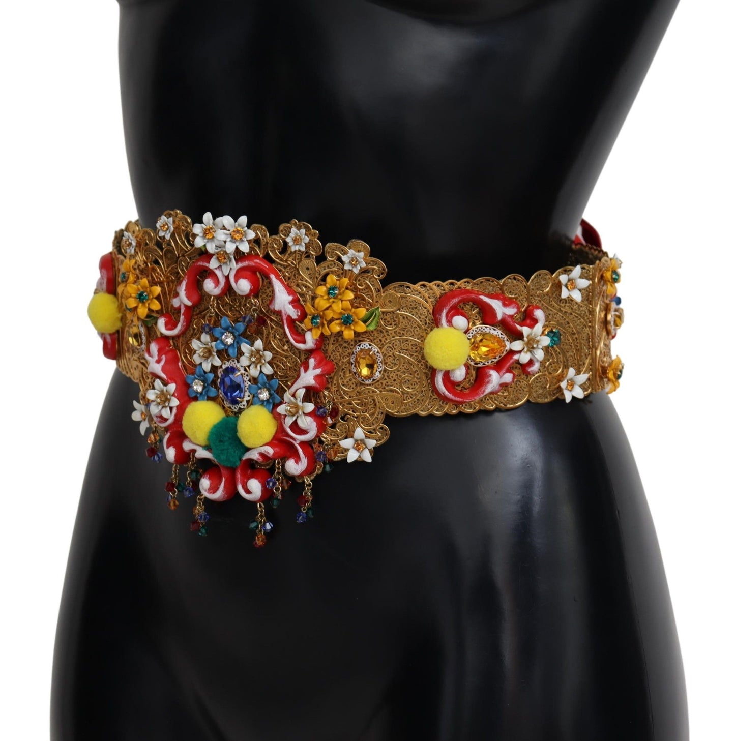 Cinturón de cristal con diseño floral en tono dorado
