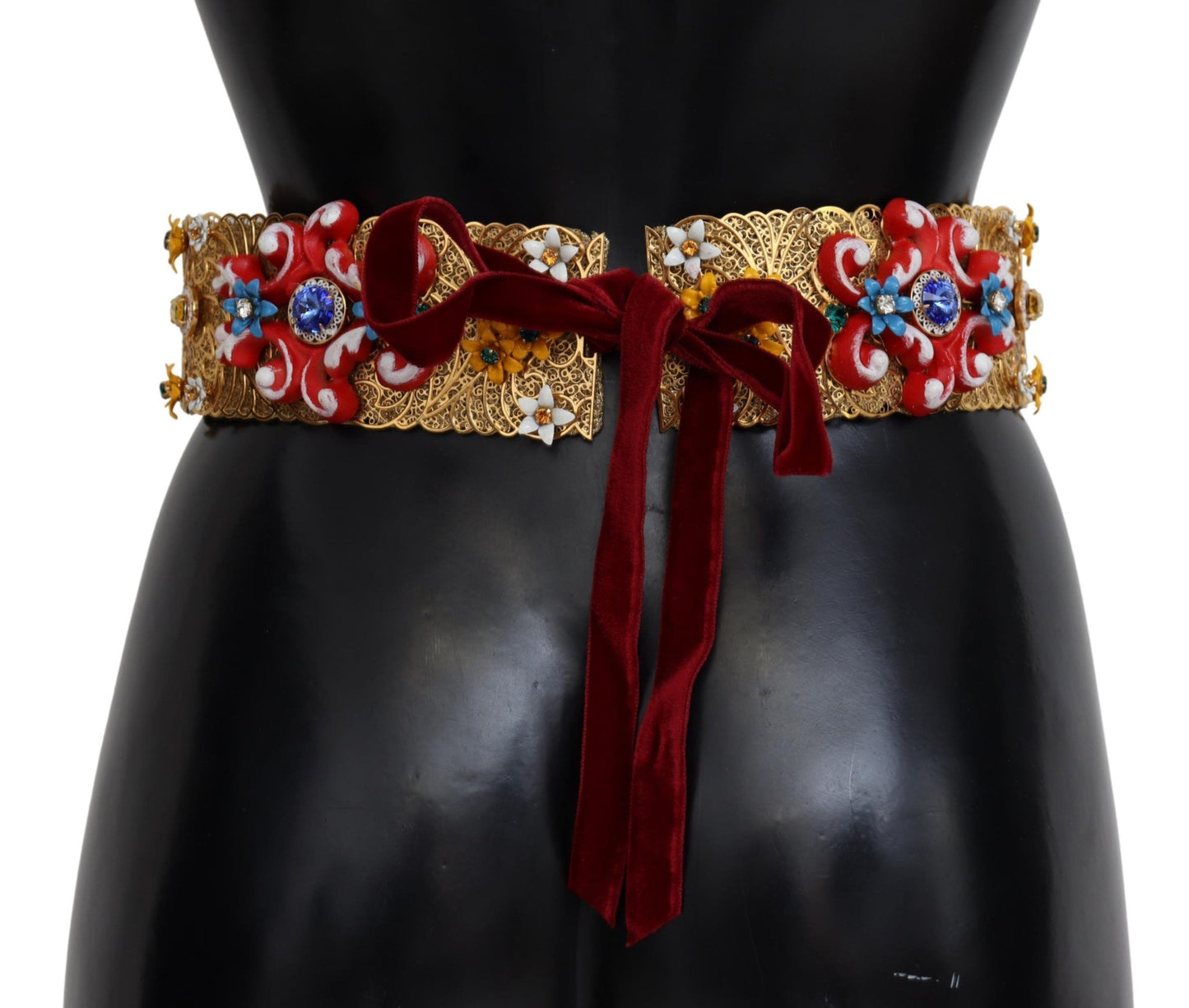 Cinturón de cristal con diseño floral en tono dorado