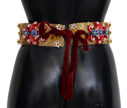 Cinturón de cristal con diseño floral en tono dorado