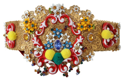Cinturón de cristal con diseño floral en tono dorado