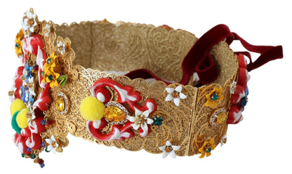 Cinturón de cristal con diseño floral en tono dorado