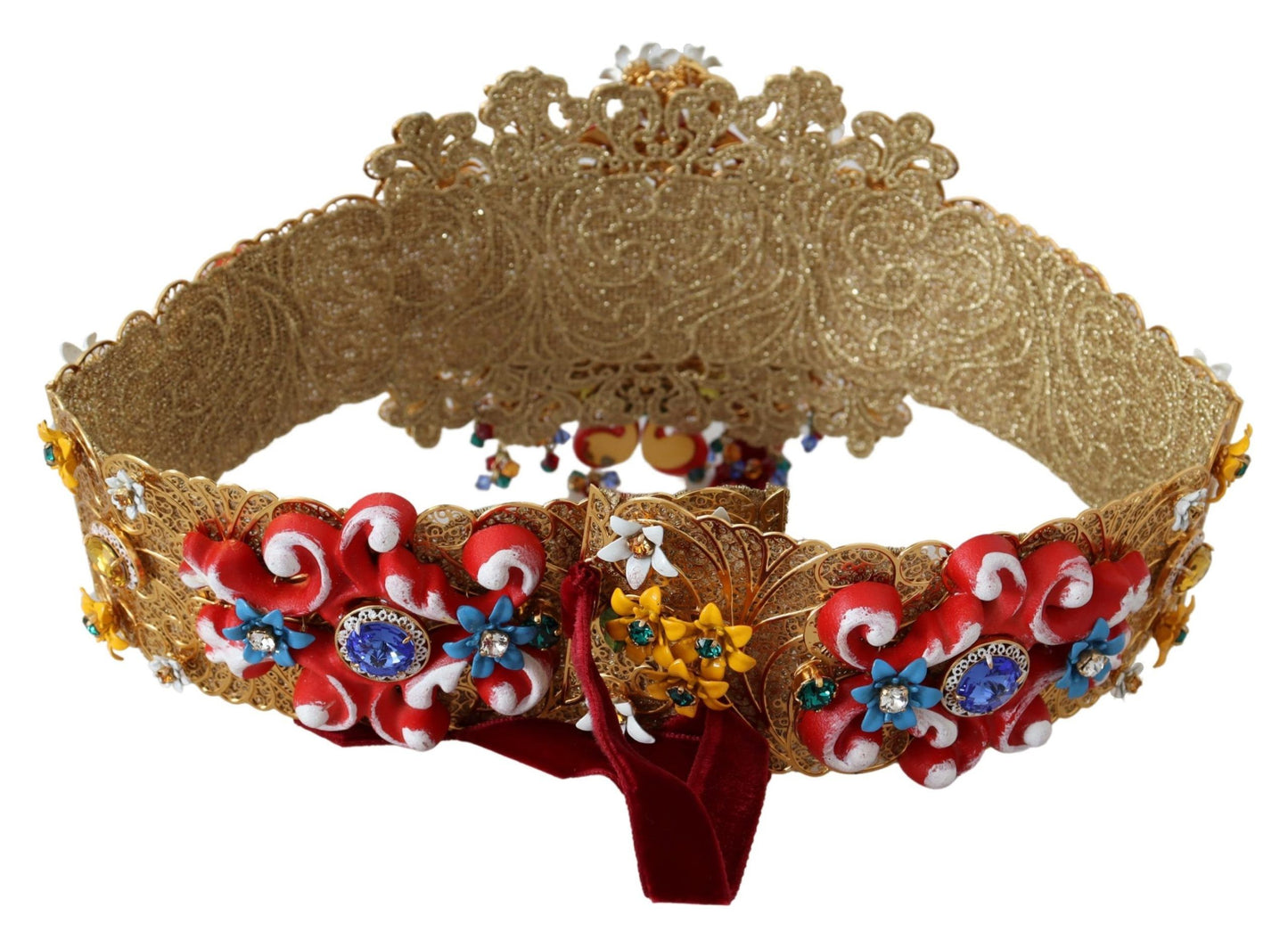 Cinturón de cristal con diseño floral en tono dorado