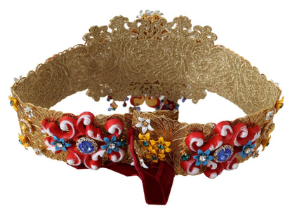 Cinturón de cristal con diseño floral en tono dorado
