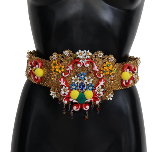Cinturón de cristal con diseño floral en tono dorado