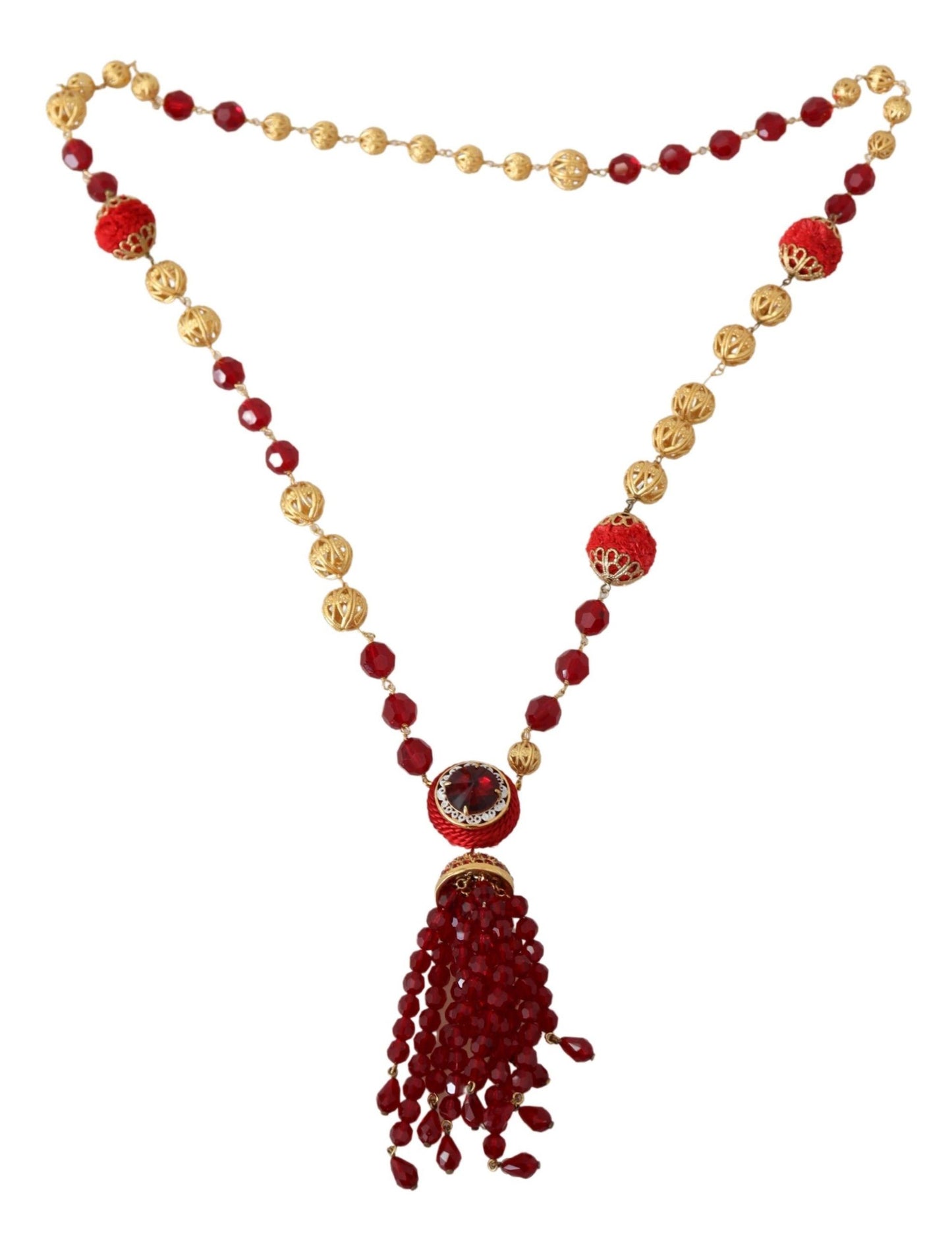 Elegante collar de cristal rojo bañado en oro
