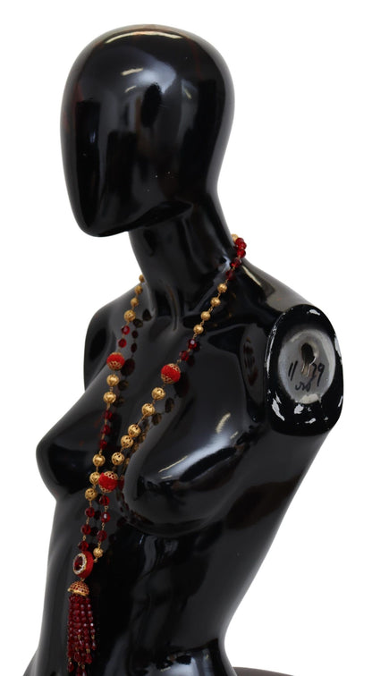 Elegante collar de cristal rojo bañado en oro