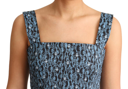 Elegante vestido azul sin mangas con corte en A y corazón