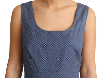 Vestido elegante azul de lunares sin mangas de corte A