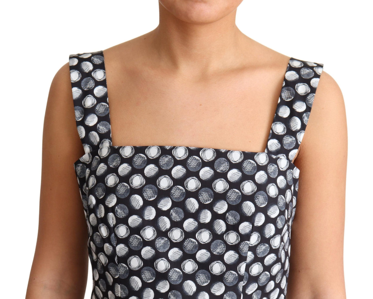 Elegante vestido midi geométrico sin mangas de corte A