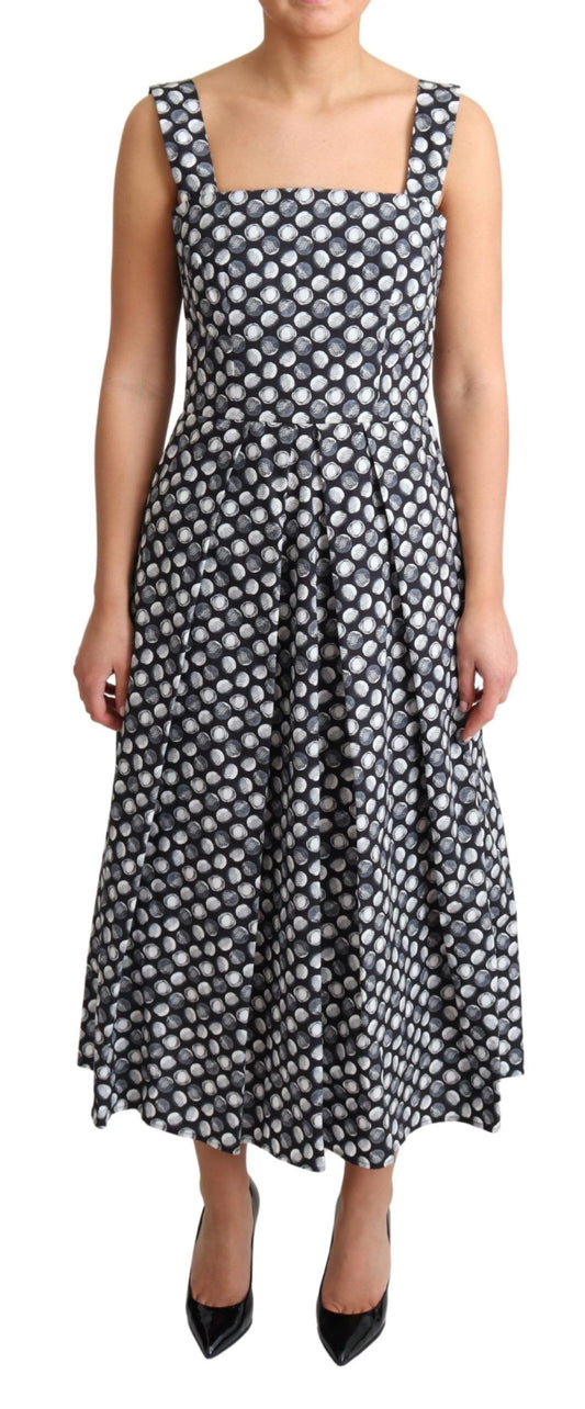 Elegante vestido midi geométrico sin mangas de corte A