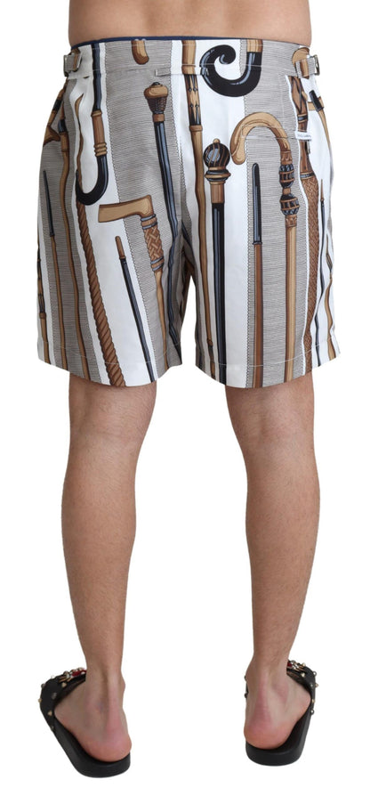 Elegantes shorts de baño blancos y multicolor